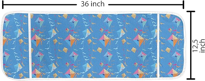 Ambesonne Kites Microwave Oven Cover, Vibrant Flying Kite on Cables with Flags Happy Joyful Summer Activity Illustration, Water Resistant Organizer with Pockets for Kitchen, 36" x 12", Multicolor
