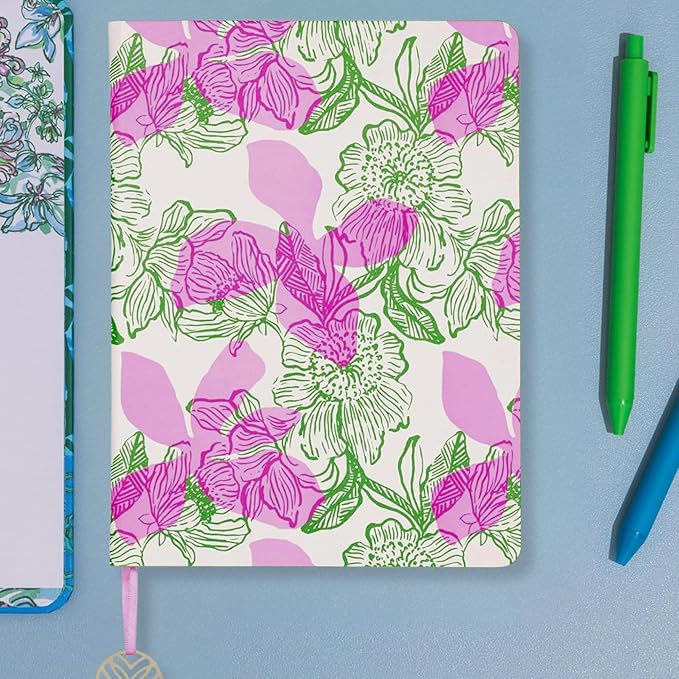 Lilly Pulitzer Journal with Charm Bookmark, Hardcover Lined Notebook with 160 Pages, 6" x 8" (Sunset Shadows Home)