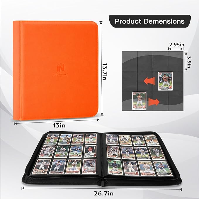 Premium Card Binder 12 Pocket for 720 Pockets Trading Card Binder, PU Zipper Card Collection Album, Book Holder for MTG, TCG, Game Cards, Sports Cards(Orange)