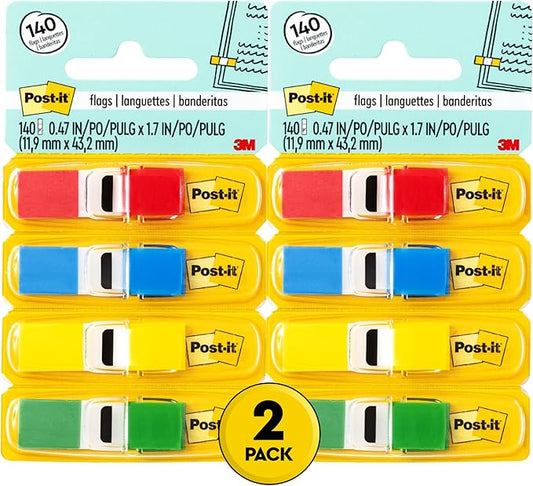Post-it Flags, 35/Dispenser, 4 Dispensers, 47 in Wide, Assorted Primary Colors (683-4) (Pack of 2)