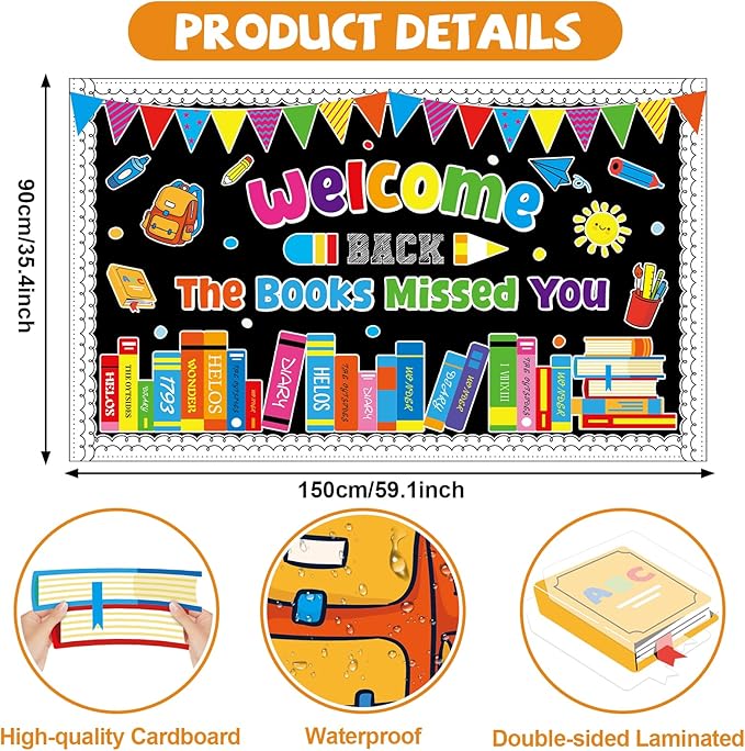 Welcome Back to School Bulletin Board Decorations Welcome Back the Books Missed You Bulletin Board Colorful Paper Books Cutouts Reading Classroom Decoration for Home Library Preschool Wall Supplies