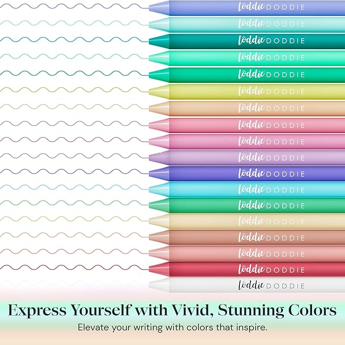 Loddie Doddie Retractable Colored Gel Pens - Pack of 18, 0.7 mm, Pastel - Smooth Glide Writing with Fine Tip Pens - For Bullet Journal Supplies & Planner Stencils - Pastel Palette & Fine Line Markers