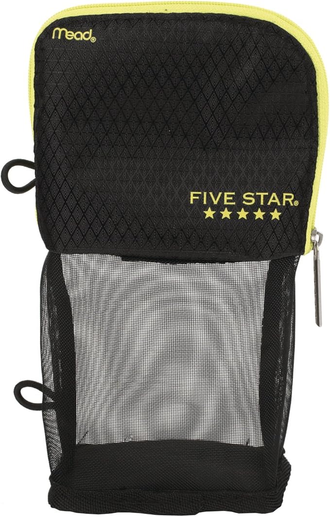 Five Star Pencil Pouch, Pen Case, Fits 3 Ring Binder, Stand 'N Store, Black/Yellow (50516CC8)