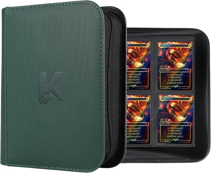 336 Card Binder, 4-Pocket Zipper Binder for Trading Cards, Side Loading Water-Resistant Album for MTG, TCG & Sports Cards (Green)