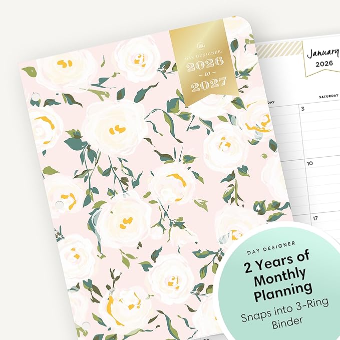 Blue Sky Day Designer 24 Month 2026 Monthly Planner Calendar, January 2026 - December 2027, 8.5" x 11", Flexible Cover, Stapled Binding, Coming Up Roses