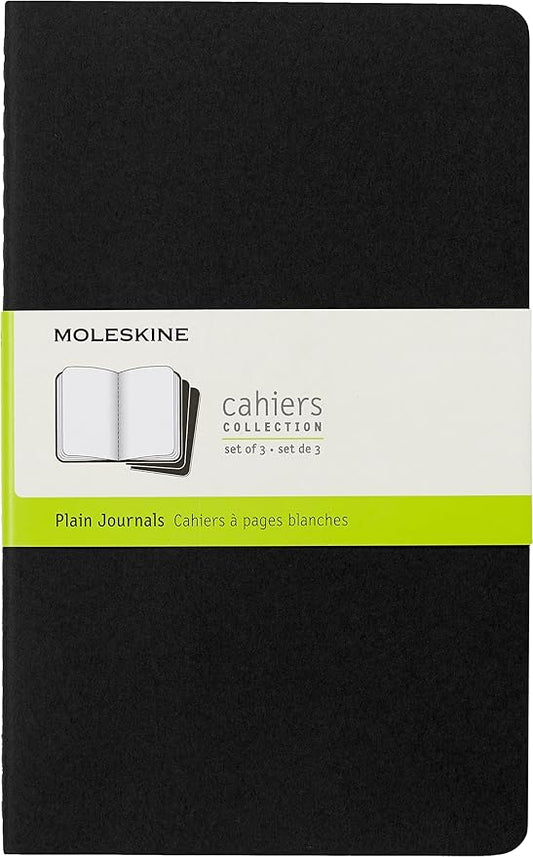 Moleskine Cahier Journal, Soft Cover, Large (5" x 8.25") Ruled/Lined, Black, 80 Pages (Set of 3)
