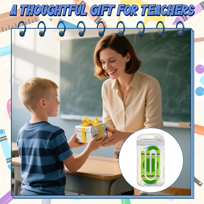 48 Pack Jumbo Acrylic Paper Clips, 4" X 2" 24Pcs Teacher Paper Clips with 24Pcs Gift Bags Personalized Paperclips Bookmark for Home Office Back to School Supplies (Crayon)