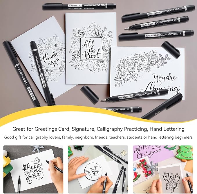 Calligraphy Pens, 9 Size Calligraphy Pens for Writing, Brush Pen Calligraphy Set for Beginners, Calligraphy Brush Pens, Hand Lettering Pen for Art Drawing, Sketching, Scrapbooking