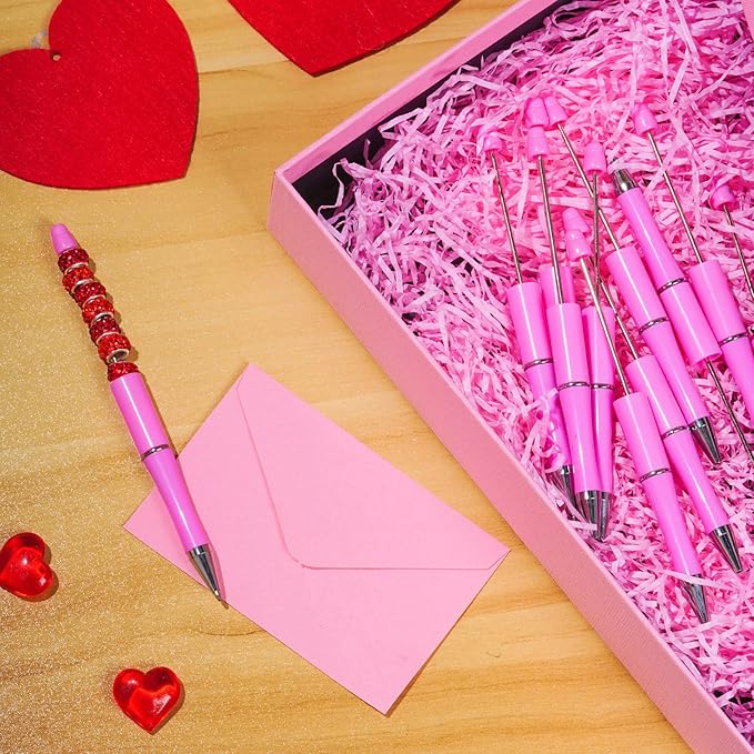 jiebor 30Pcs Pink Beadable Pens Plastic Bead Ballpoint DIY Cute Cool Pens Black Ink for Women Men Bridal Graduation Gift Office Supplies