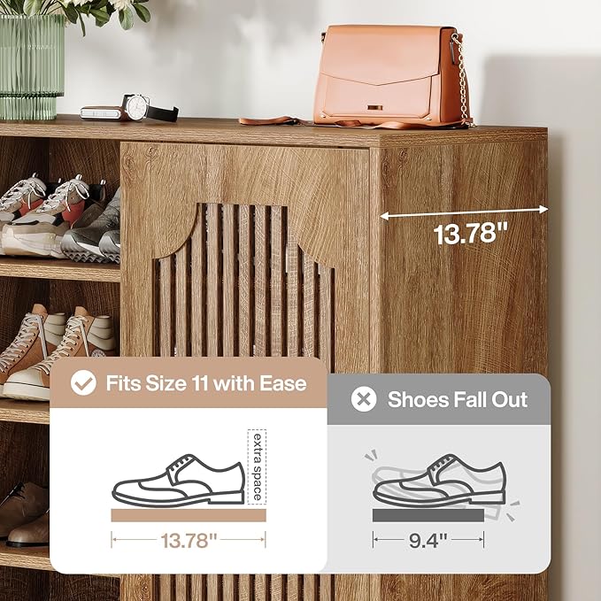 Tribesigns Shoe Cabinet with Doors, 5-Tier Shoe Storage Cabinet with Adjustable Shelves, 20 Pairs Wooden Shoe Rack Organizer, Tall Narrow Shoe Cabinet for Entryway, Hallway, Living Room, Rustic Brown