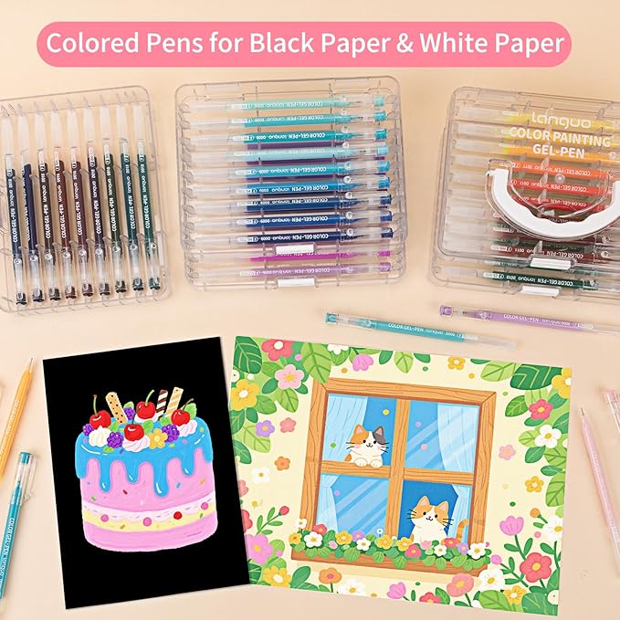 Gel Pens For Coloring, 45 Pack Colored Pens for Black Paper & White Paper, 0.6MM Fine Point Pens for Coloring, Writing, Drawing, Journaling, Note Taking, Office, Home