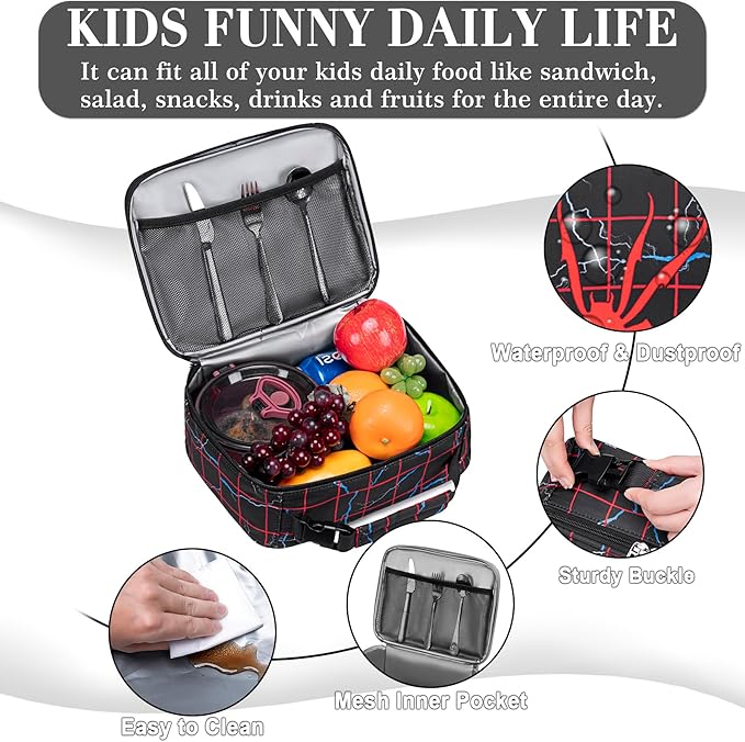 School Lunch Box for Kids Insulated Lunch Bag for Boys for 3 4 5 6 7 8 9 10 11 12 Toddler Reusable Freezable Small Cooler Bag for Back to School for Elementary Kindergarten Primary