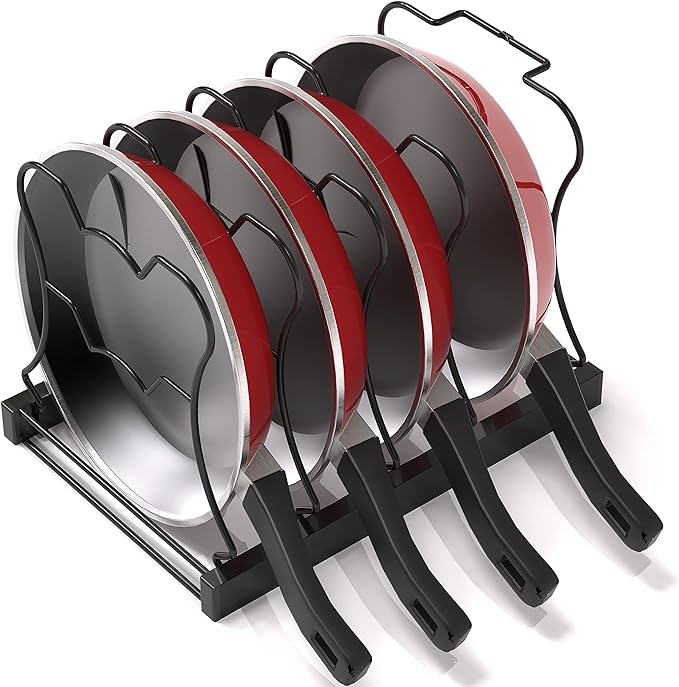 SIMPLE HOUSEWARE 5 Compartments Height Adjustable Pan Organizer, Black