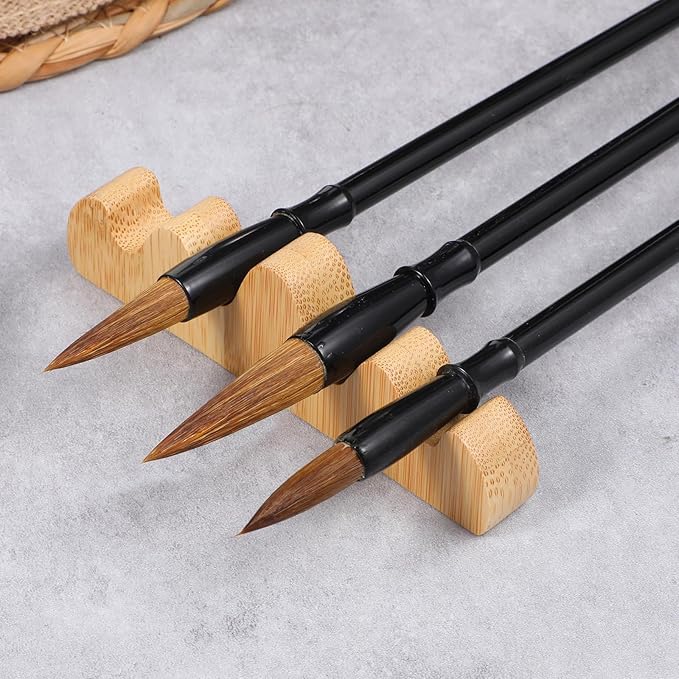 3 Pcs Calligraphy Brush Pens Chinese Sumi Maobi Traditional Wooden Calligraphy Brushes Kanji Art Brushes for Beginner Kanji Ink Painting (3 Sizes)