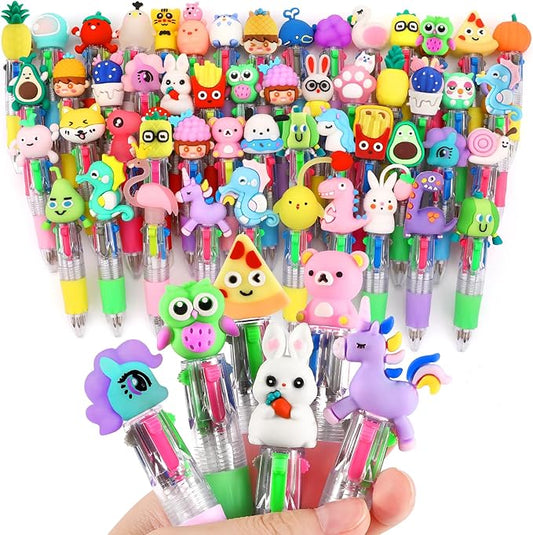 arscniek 60Pcs Multicolor Pen in One, 4-in-1 0.5mm Fine Point Cute Pens, Fun Kawaii Ballpoint Pen for Children's Party Favors, Classroom Prizes, Teacher School Supplies, Bulk Gifts for Students