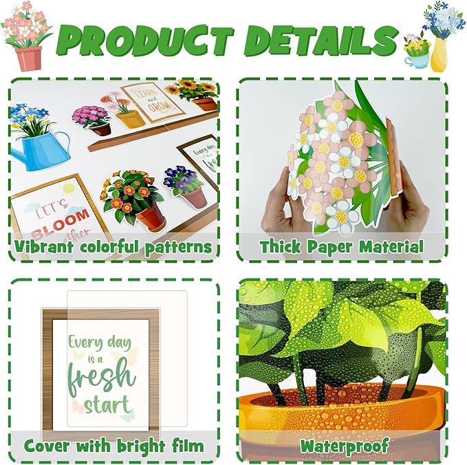 Spring Flower Bulletin Board Set, Colorful Floral Classroom Decorations Flowers Educational Poster Cutouts March April Home Library Window Wall Party Decor for Teacher(Plant Kindness)