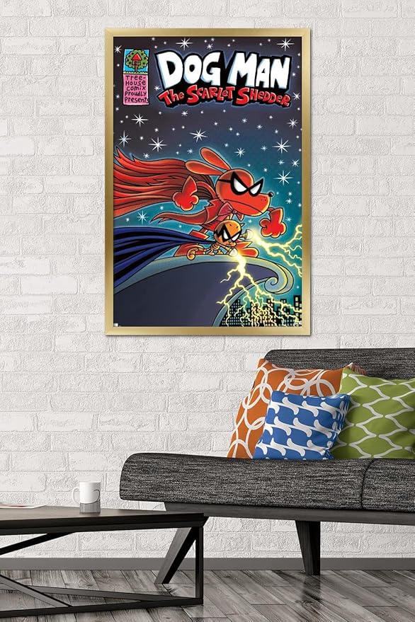 Dog Man - The Scarlet Shedder Wall Poster, 34L" x 22.4W", Gold Framed Version