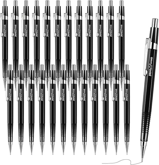Gueevin 24 Pcs Mechanical Pencil Metal Penpoint Mechanical Pencil Retractable Automatic Drafting Pencils Refills for Writing Drawing Signature (0.5mm,Black)