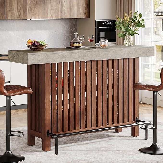 Tribesigns 63-Inch Large Bar Table, 2-Tier Home Bar Unit Mini Height Pub Table with Footrest, Modern Kitchen Island Coffee Bar Cabinet for Dining Room, Bistro, Living Room | 2-Tier, Height Pub Table, with Footrest, Modern, for Home Kitchen
