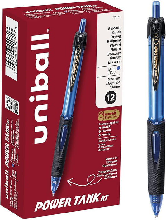 uniball Power Tank RT Ballpoint Pens, Medium Point (1.0mm), Blue, 12 Pack