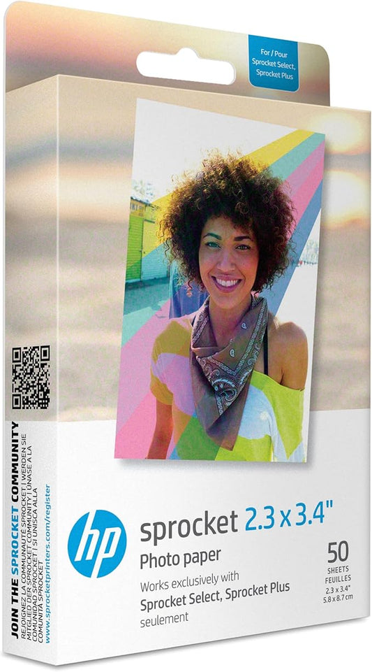 HP Sprocket 2.3 x 3.4 Premium Instant Zink Sticky Back Photo Paper (50 Sheets) Compatible with HP Sprocket Select and Plus Printers.