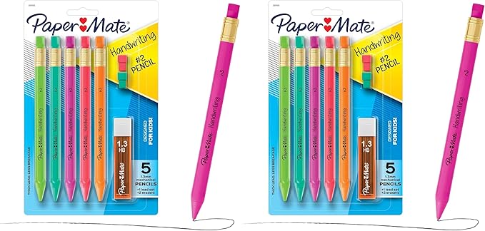 Paper Mate Handwriting Triangular Mechanical Pencil Set with Lead & Eraser Refills, 1.3mm, School Supplies, Office Supplies, Sketching Pencils, Drafting Pencil, Fun Barrel Colors, 8 Count (Pack of 2)