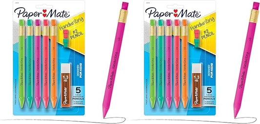 Paper Mate Handwriting Triangular Mechanical Pencil Set with Lead & Eraser Refills, 1.3mm, School Supplies, Office Supplies, Sketching Pencils, Drafting Pencil, Fun Barrel Colors, 8 Count (Pack of 2)