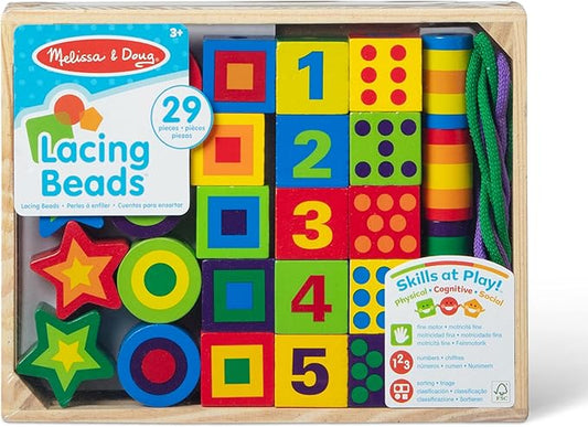 Melissa & Doug Deluxe Wooden Lacing Beads - Educational Activity with 27 Beads and 2 Laces