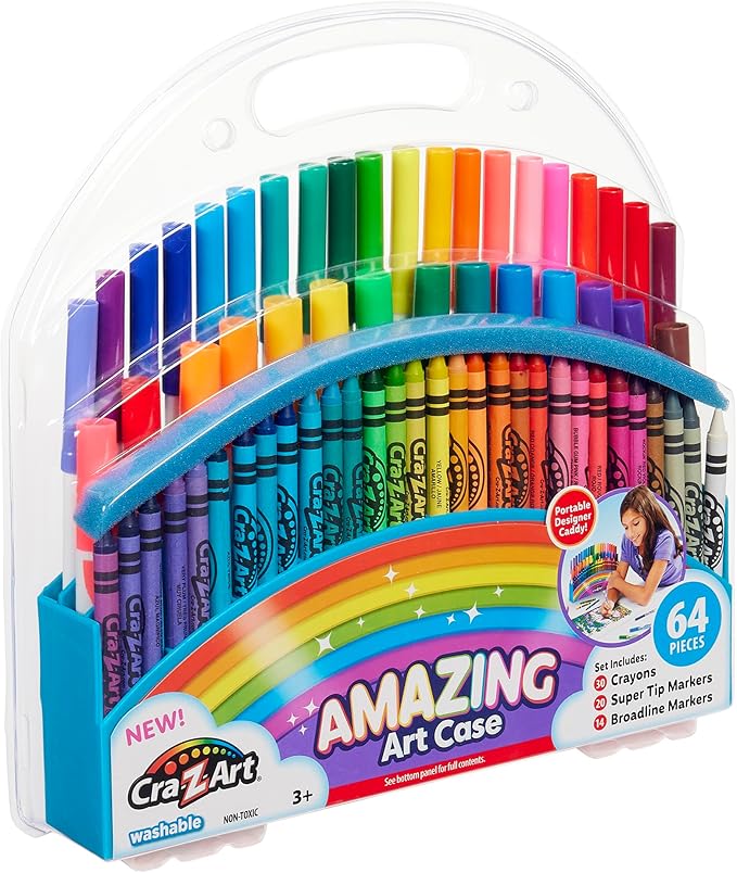 Cra-Z-Art 64pc Amazing Art Case featuring Vibrant, Crayons and Super Tip and Fineline Markers Great for Kids Ages 3 and Up