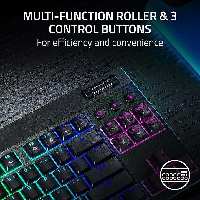 Razer BlackWidow V4 Low Profile TKL HyperSpeed Wireless Gaming Keyboard: Green Mechanical Switches - 2.4GHz Wireless & Bluetooth - Multi-Function Roller - 3 Control Buttons - Long Battery Life