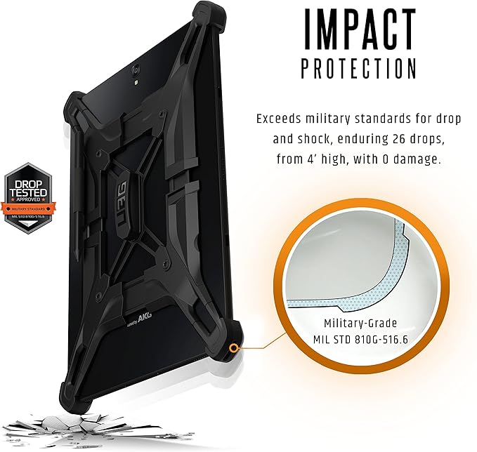 URBAN ARMOR GEAR [UAG] Rugged Exoskeleton Universal Android Tablet Case [Black] with Stand and Pen Holder for 9 & 10-inch Tablets Including Galaxy Tab S3, Tab S2, Tab A, Tab E & More