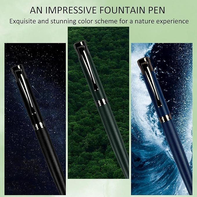Luxury Fountain Pen Set,Ink Pen for Smooth Writing,Medium Nib,Includes 10 Ink Cartridges&Ink Converter,Best Pen Gift Case for Men & Women,fancy,calligraphy,Executive,Office pen-Blue