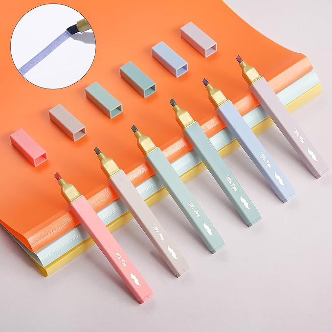 Mr. Pen- Aesthetic Highlighters, 6 pcs, Chisel Tip with Gold Trims, Morandi Colors, Cute Assorted Colors, Bible Highlighters No Bleed