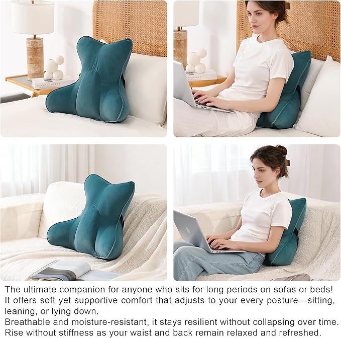 Lumbar Support Pillow(Pat. Pend) – Multi-Functional Ergonomic Back Cushion for Office Chair, Car Seat & Sofa, Reading Pillow with Firm Multi-Zone Support to Relieve Lower Back Pain,Slate Blue