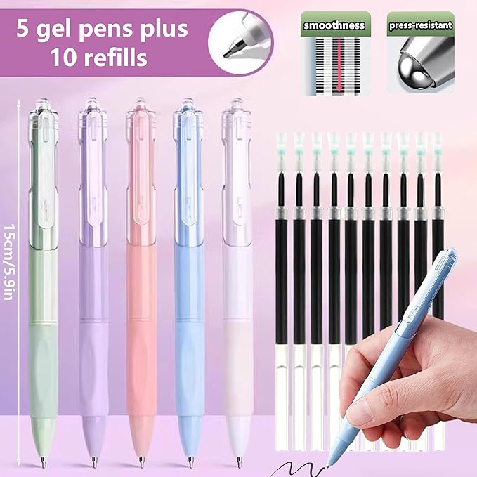 42 Pcs Big Capacity Pencil Pouch with Aesthetic School Supplies, 12 Pastel Highlighters, 5 Black Ink Gel Pens, 6 Mechanical Pencils Set 0.5 & 0.7mm, Sticky Notes, Stationary Set for Student(Green)