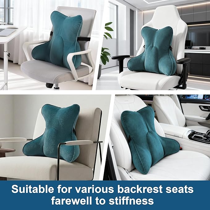 Lumbar Support Pillow(Pat. Pend) – Multi-Functional Ergonomic Back Cushion for Office Chair, Car Seat & Sofa, Reading Pillow with Firm Multi-Zone Support to Relieve Lower Back Pain,Slate Blue
