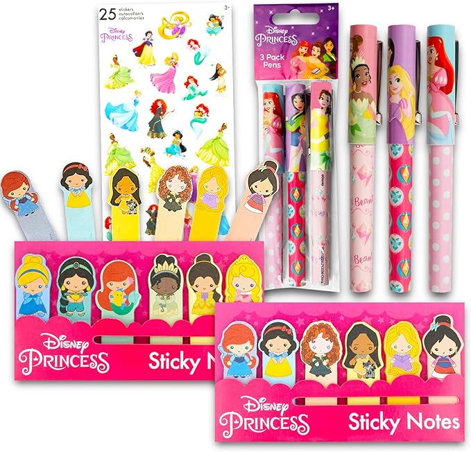 Disney Princess Sticky Note Set - Bundle with 360 Disney Princess Character Icon Sticky Notes for School, Office, Desk, Annotating, and More Plus Pens and More | Disney Princess Desk Accessories