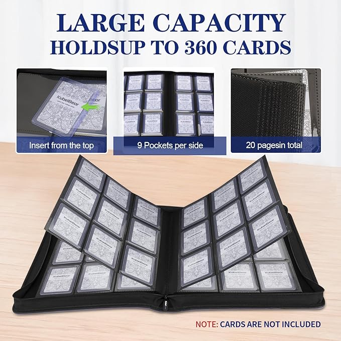 Toploader Binder – 360 Capacity, Zippered Trading Card Holder for MTG, Sports & Collectible Cards – Acid-Free, Durable & Travel-Friendly Storage (Blue dots, Toploader Binder)