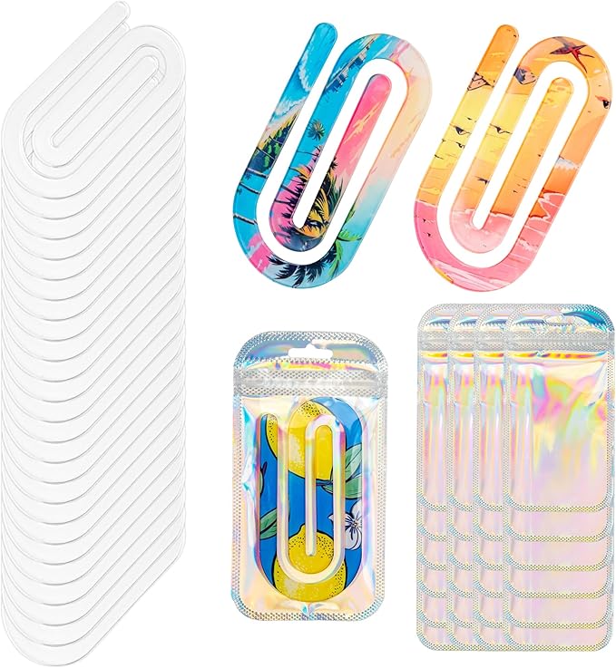 48 Pack Acrylic Sublimation Paper Clips Blanks, 4" X 2" 24Pcs Jumbo Sublimation Paper Clips with 24Pcs Gift Bags Personalized Paperclips Bookmark for DIY Crafts, Home Office School Supplies