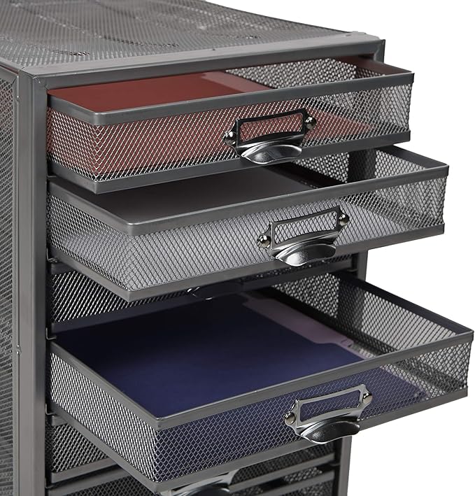 Mind Reader 10-Drawer Desk Organizer for Office Supplies, Crafts, Mail Sorting & More, Metal Mesh, 10.75"L x 14"W x 21.25"H, Silver