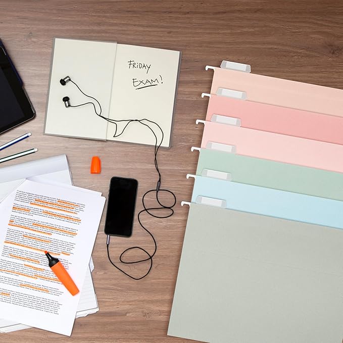 High Capacity Blue Hanging File Folders,Pastel Colors,Heavy Duty for Filing Cabinet,Insertable Tabs,Letter Size-25 Pack