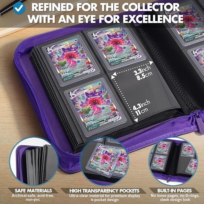 FunGuys Toploader Binder – 4 Pocket Trading Card Binder for 128 Top Loaders, Pokemon Card Binder, MTG, Yugioh, Sports Cards, TCG Storage Album, Zipper Card Collector Folder