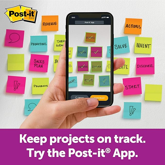Post-it Super Sticky Pop-up Notes, 3x3 in, 6 Pads, 2X The Sticking Power, Supernova Neons, Bright Colors, Recyclable (R330-6SSMIA)