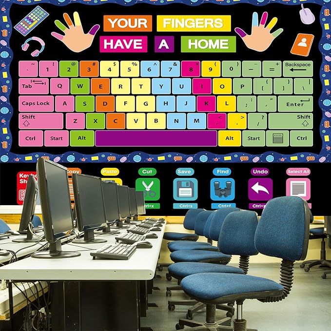 Computer Keyboard Bulletin Board Set Keyboard Shortcuts Classroom Decorations Inspirational Technology Education Paper Cutouts Computer Lab Bulletin Board for Back to School Office Teacher Supplies