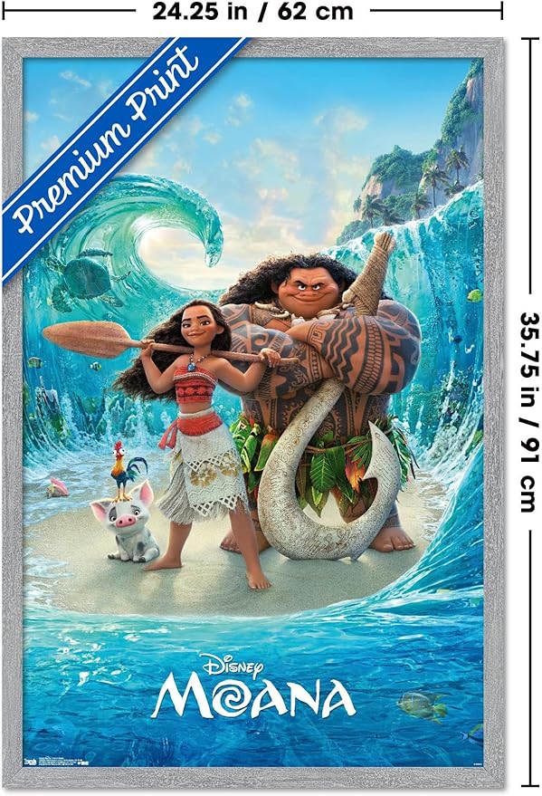Disney Moana - Ocean Floor Wall Poster, 34L" x 22.4W", Gray Framed Version