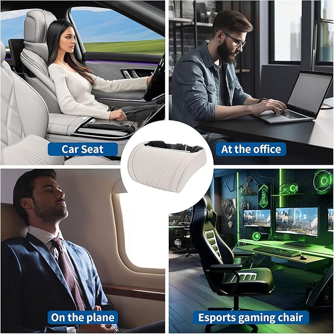 Car Headrest Memory Foam Neck Pillow for Driving with Leather Cover Soft Comfortable Seat Head Pillow Cushion for Most Cars SUV Sedan Home Office Off-White (Beige) (1PC)