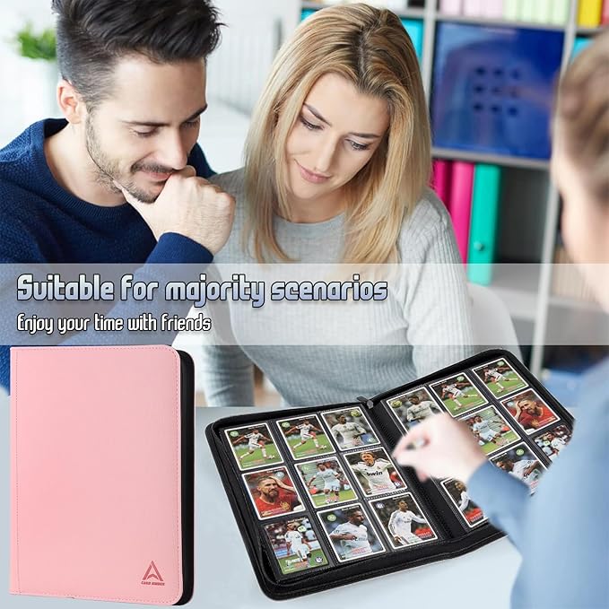 9 Pocket Card Binder - 540 Capacity with Zip Closure Premium, Double-Sided,Sturdy & Sleek PU Leather Protector for MTG, TCG, Sport & Collectible Cards (pink)