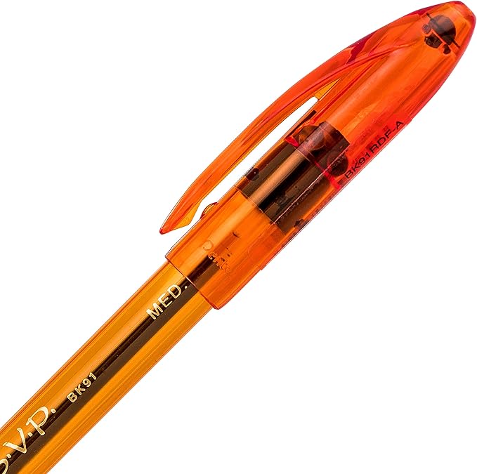 Pentel RSVP Razzle-Dazzle Ballpoint Pen, (1.0mm) Medium Line, Orange Barrel, Black Ink, Box of 12 (BK91RDF-A)