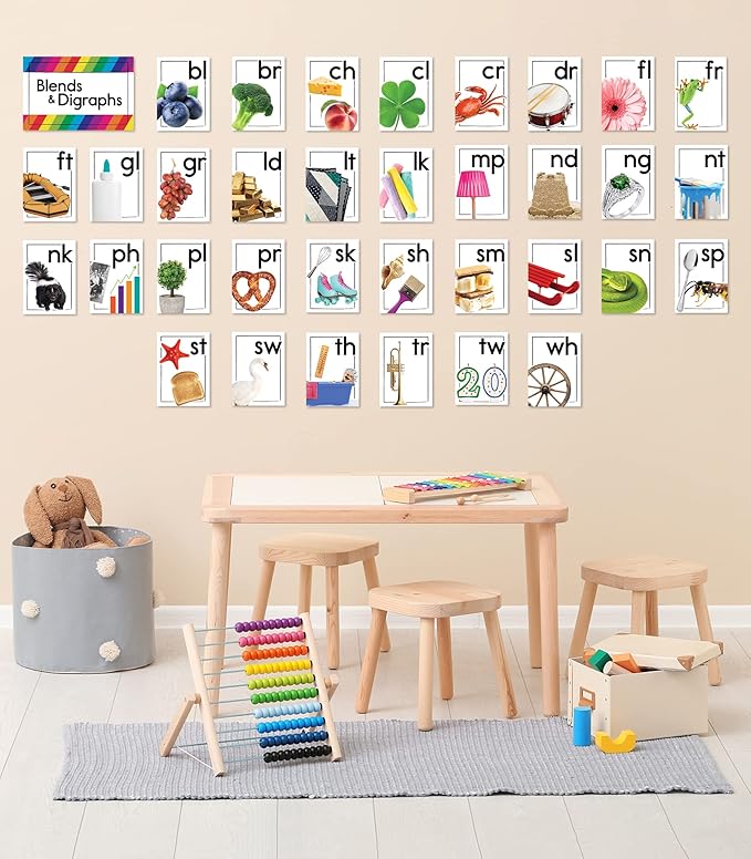 Carson Dellosa Blends and Digraphs Bulletin Board Set—Blend Cards, Digraph Cards, and Header for Bulletin Boards and Grammar Learning, Homeschool or Classroom Décor (35 pc)