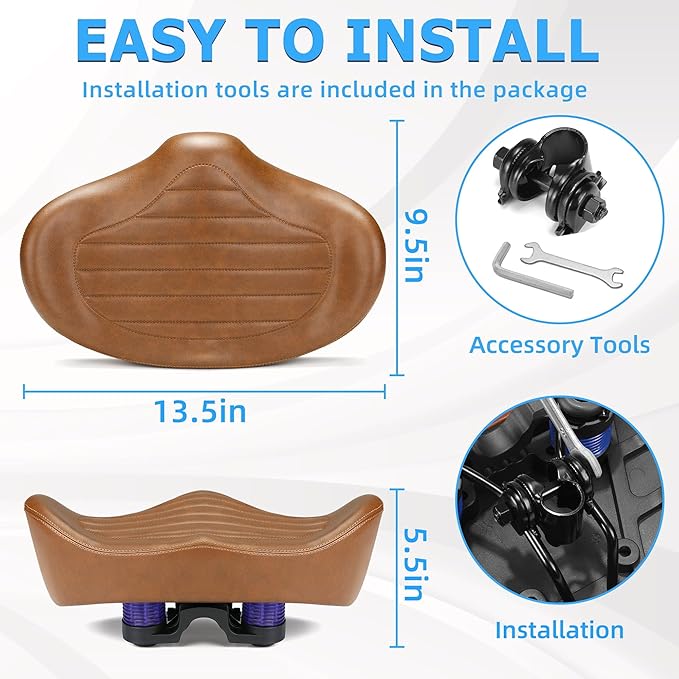 Noseless Oversized Bike Seat for Men Women Comfort, Extra Wide Padded Bicycle Seat Cushion, Large Comfortable Bike Saddle for Peloton, Stationary Exercise Bike, Beach Cruiser, City Bike, Ebike